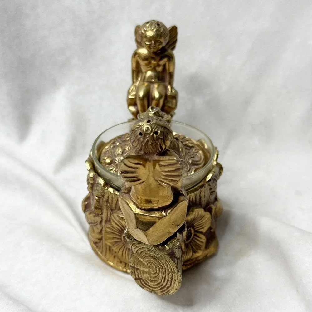 VINTAGE Cherub Shakers with Covered Salt Cellar on Floral Branch Stand PAT 07682 - Picture 4 of 16